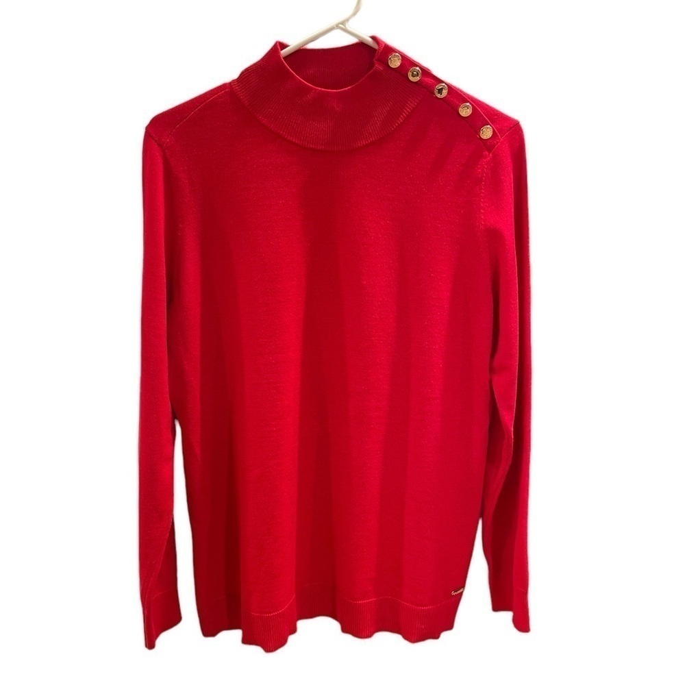 Calvin Klein Smock Neck Lightweight Soft Sweater with Gold Details